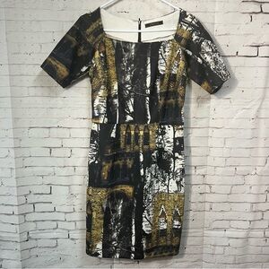 Yaly Couture Shift Dress Sz 8 Custom Architectural Botanical Print Art to Wear